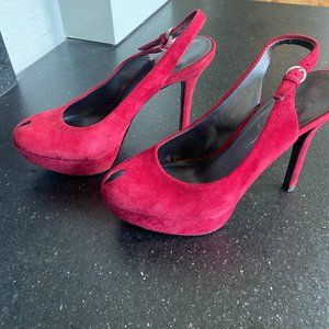 Red suede peep -toe platform pumps - Jessica Simpson